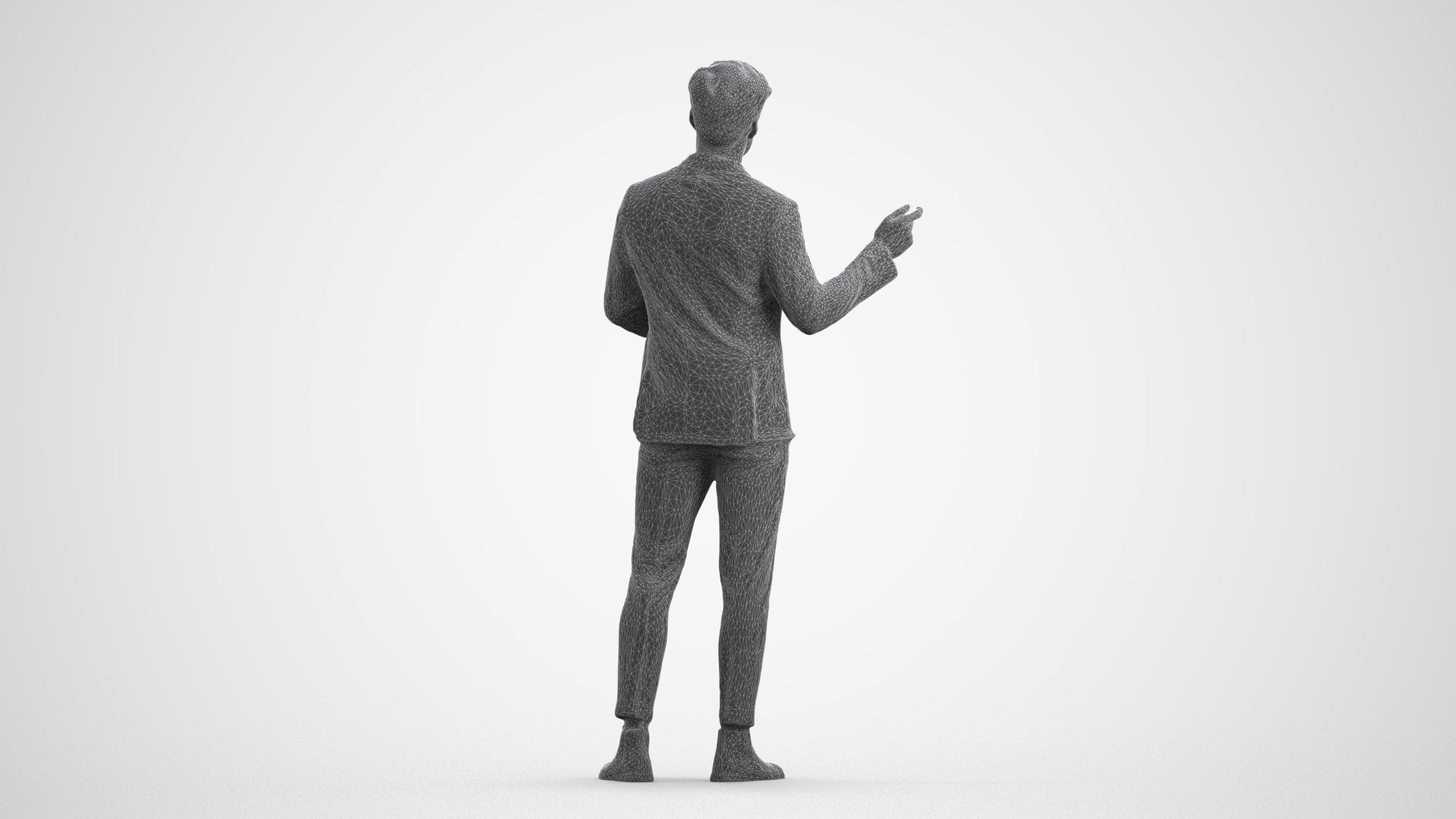 3D scanned man business, photorealistic archviz people for Enscape and SketchUp, wireframe front view