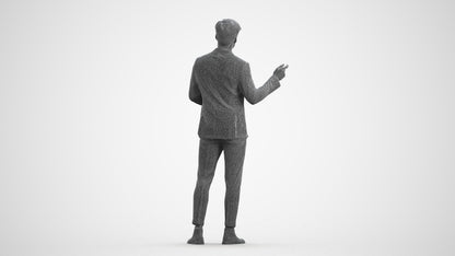 3D scanned man business, photorealistic archviz people for Enscape and SketchUp, wireframe front view