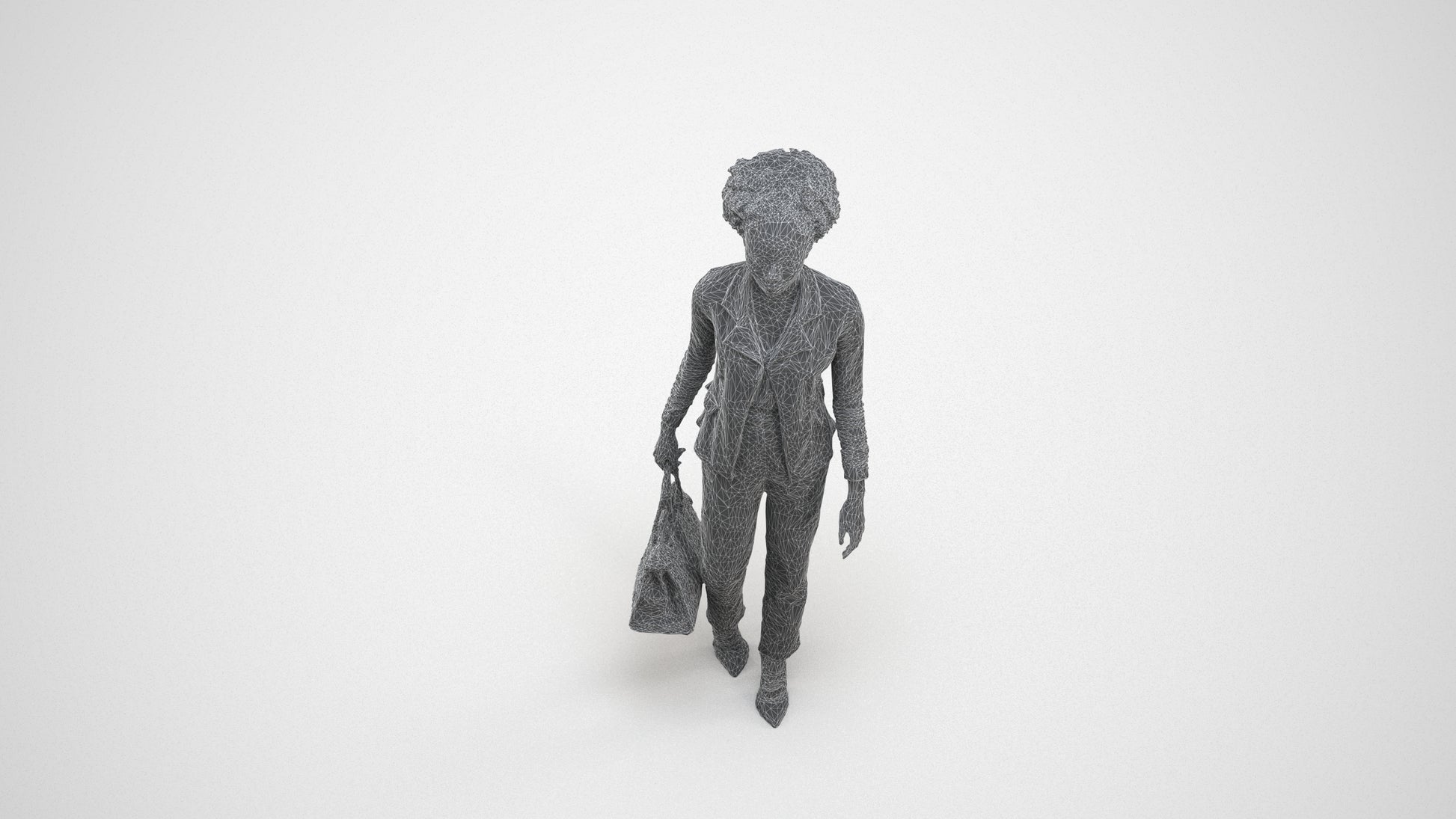 realistic 3D woman business walking, scanned archviz people for Blender and 3ds Max, wireframe three-quarter view