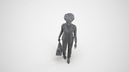 realistic 3D woman business walking, scanned archviz people for Blender and 3ds Max, wireframe three-quarter view