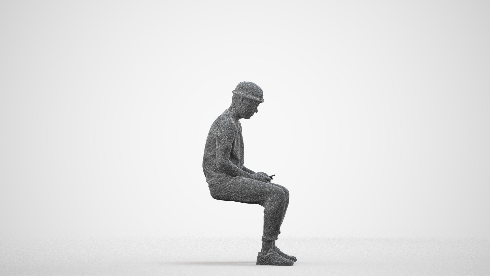 realistic 3D people man casual sitting, render-ready for V-Ray and Corona, FBX OBJ, wireframe side view