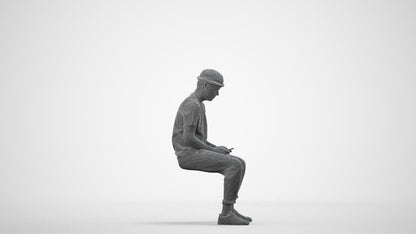 realistic 3D people man casual sitting, render-ready for V-Ray and Corona, FBX OBJ, wireframe side view