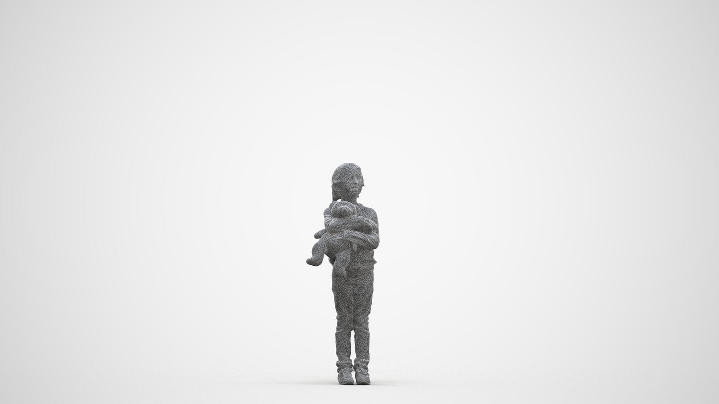 realistic 3D human girl casual standing, archviz people FBX OBJ for Blender, three-quarter front view render