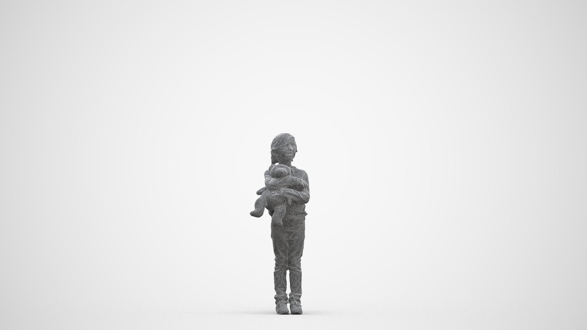 realistic 3D human girl casual standing, archviz people FBX OBJ for Blender, three-quarter front view render