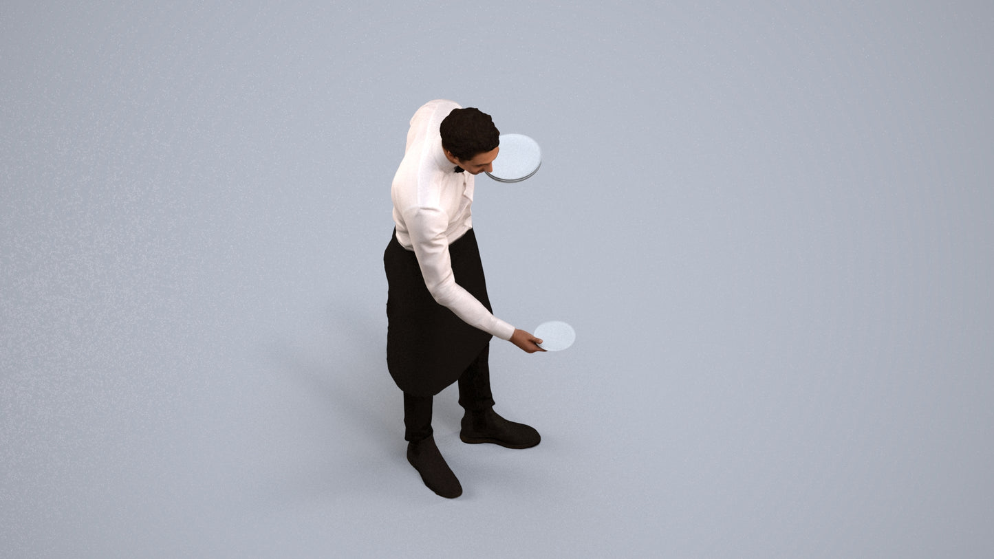 realistic 3D man hospitality, scanned archviz people for Blender and 3ds Max, back view render