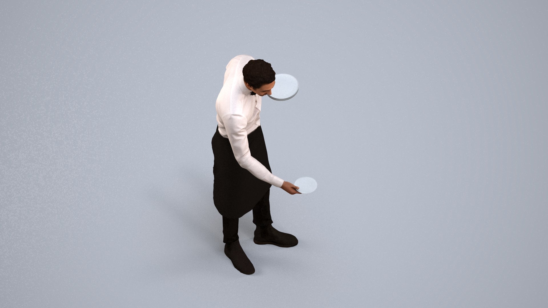 realistic 3D man hospitality, scanned archviz people for Blender and 3ds Max, back view render