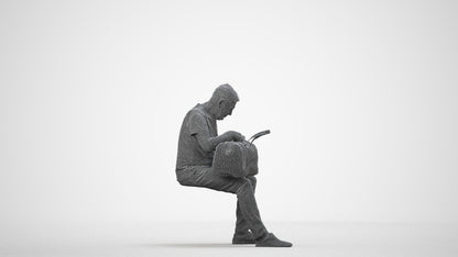 realistic 3D people senior man casual sitting, render-ready for V-Ray and Corona, FBX OBJ, wireframe side view