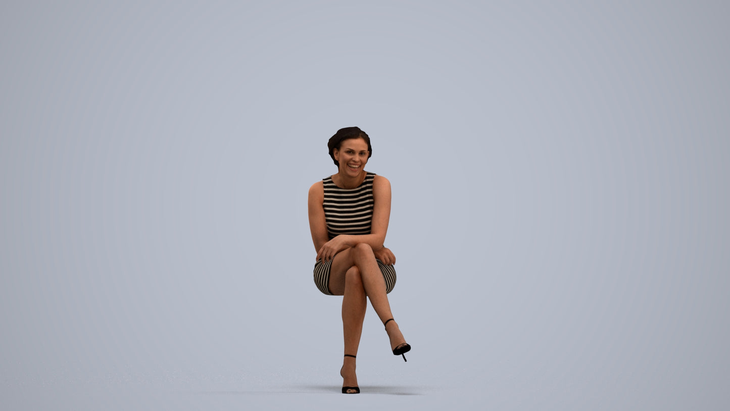 scanned 3D woman casual sitting, photogrammetry people for Enscape and V-Ray, standing pose render