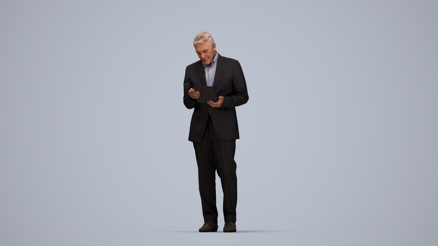 3D scanned senior man business, photorealistic archviz people for Enscape and SketchUp, top-down view render
