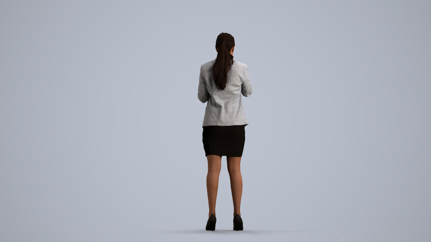 realistic 3D human woman business, archviz people FBX OBJ for Blender, front view render