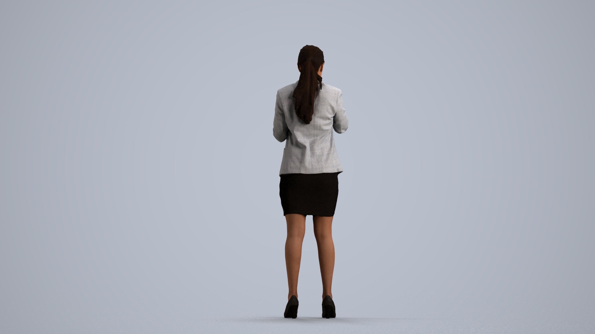 realistic 3D human woman business, archviz people FBX OBJ for Blender, front view render