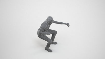realistic 3D man casual sitting, scanned archviz people for Blender and 3ds Max, wireframe three-quarter view