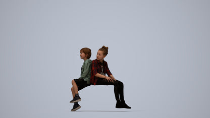 3D scanned girl kids casual, photorealistic archviz people for Enscape and SketchUp, top-down view render