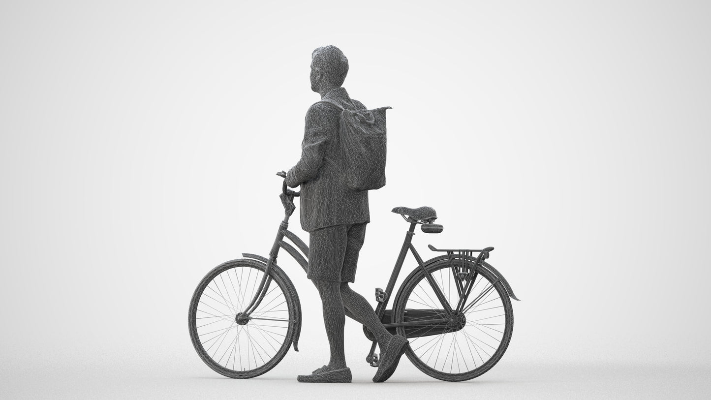 realistic 3D man business cycling, scanned archviz people for Blender and 3ds Max, square thumbnail