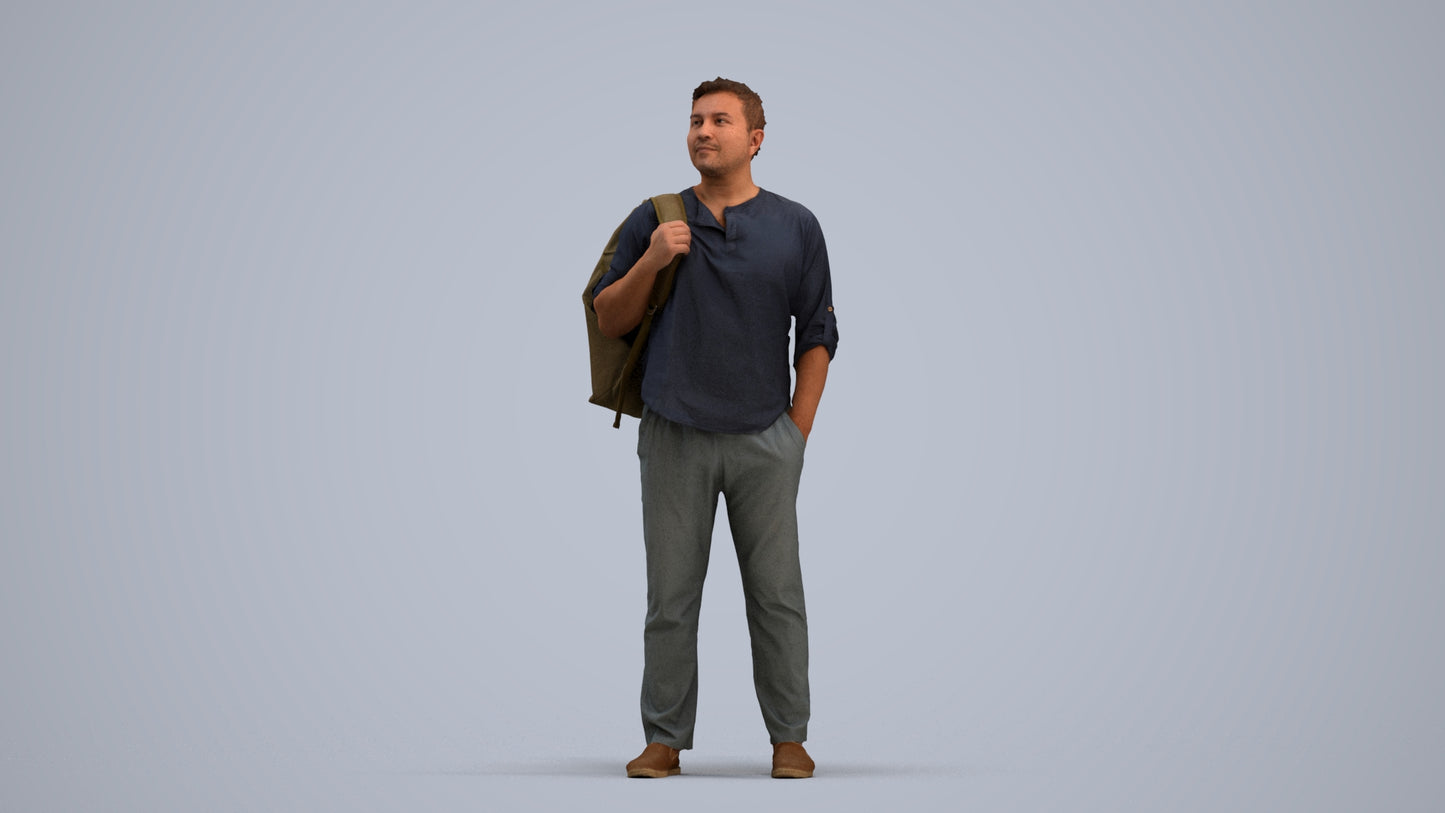 realistic 3D people man casual standing, render-ready for V-Ray and Corona, FBX OBJ, standing pose render