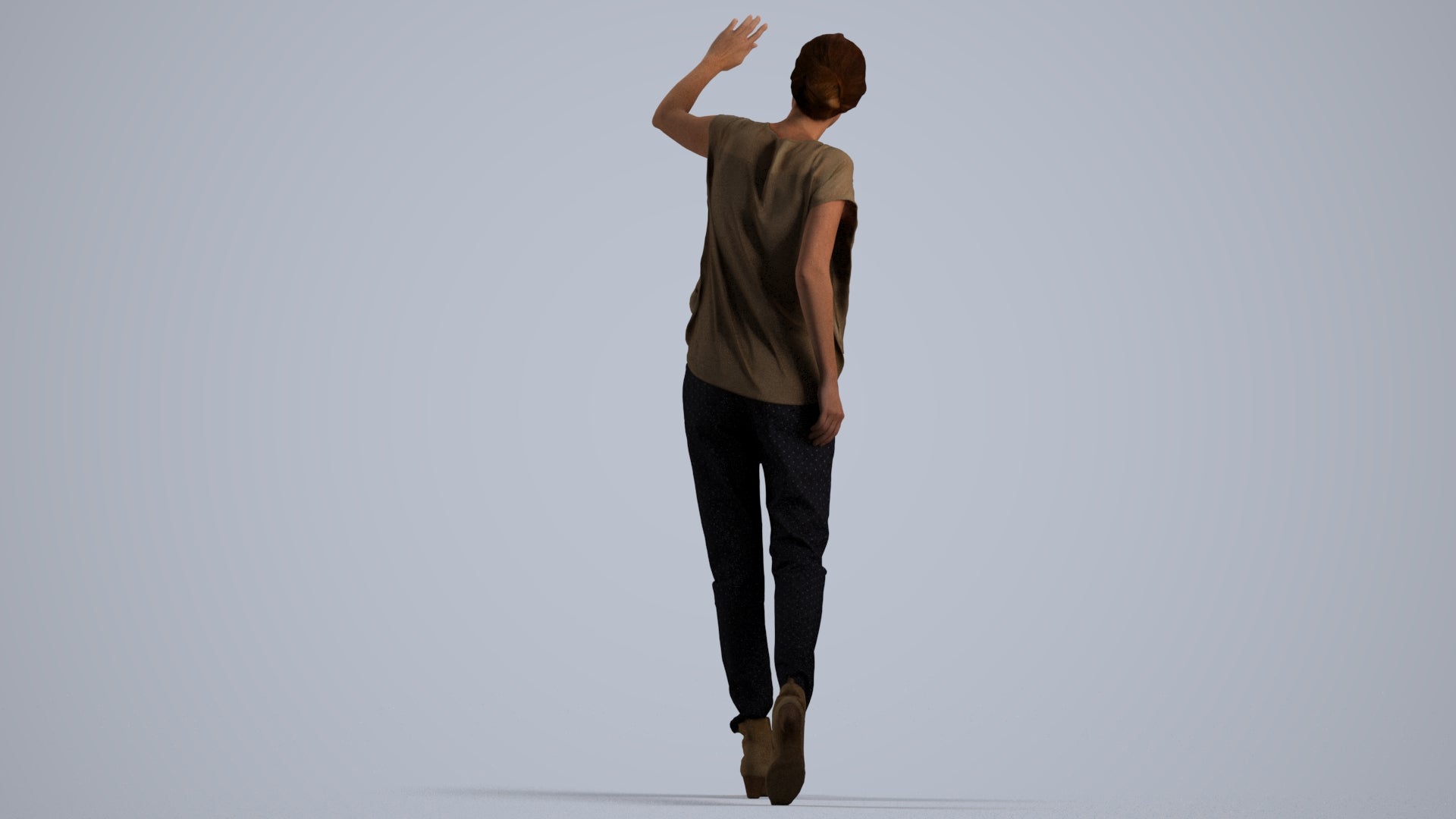 3D scanned woman standing casual, photorealistic archviz people for Enscape and SketchUp, front view render