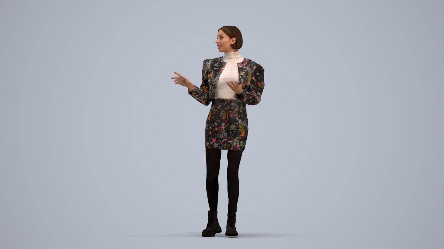 3D people model woman business walking, scanned human for 3ds Max rendering, standing pose render