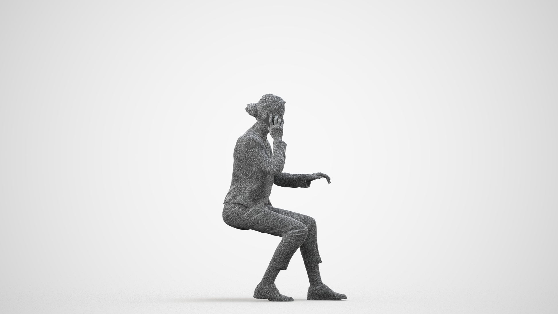 realistic 3D people woman business, render-ready for V-Ray and Corona, FBX OBJ, wireframe side view