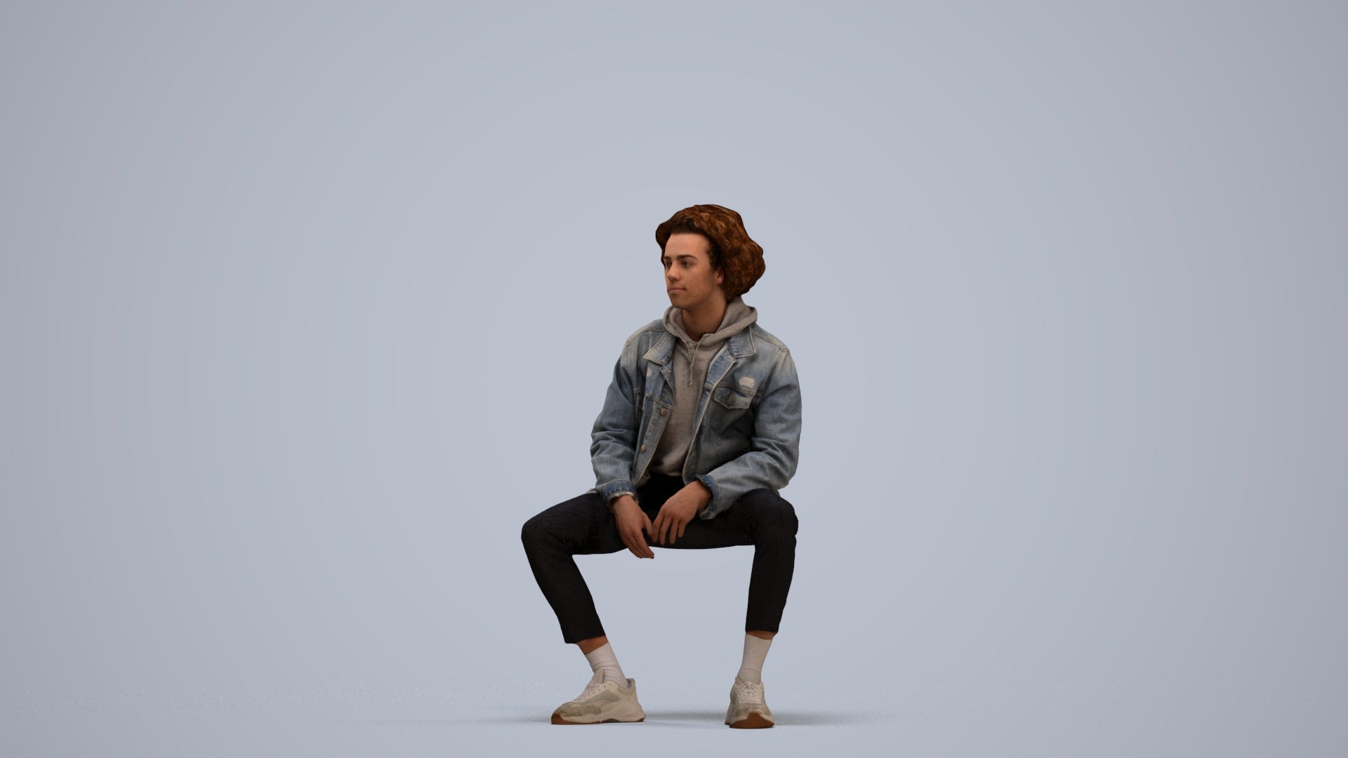 realistic 3D man casual sitting, scanned archviz people for Blender and 3ds Max, standing pose render
