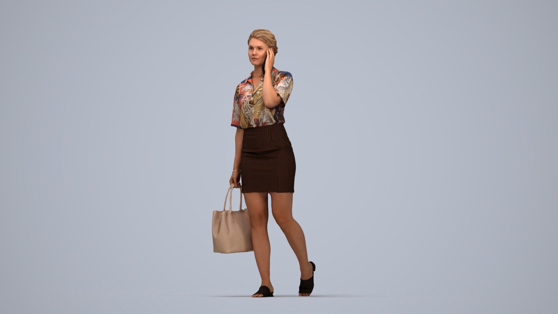 3D scanned woman shopping casual, photorealistic archviz people for Enscape and SketchUp, top-down view render