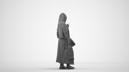 3D human model girl casual shopping, photogrammetry scanned person for archviz, wireframe side view