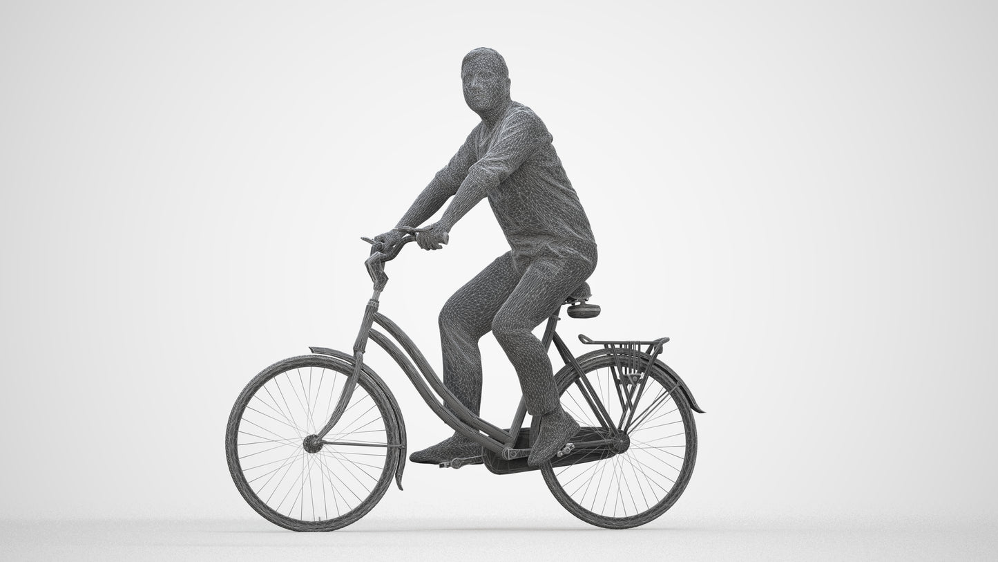 3D scanned man cycling casual, photorealistic archviz people for Enscape and SketchUp, wireframe back view
