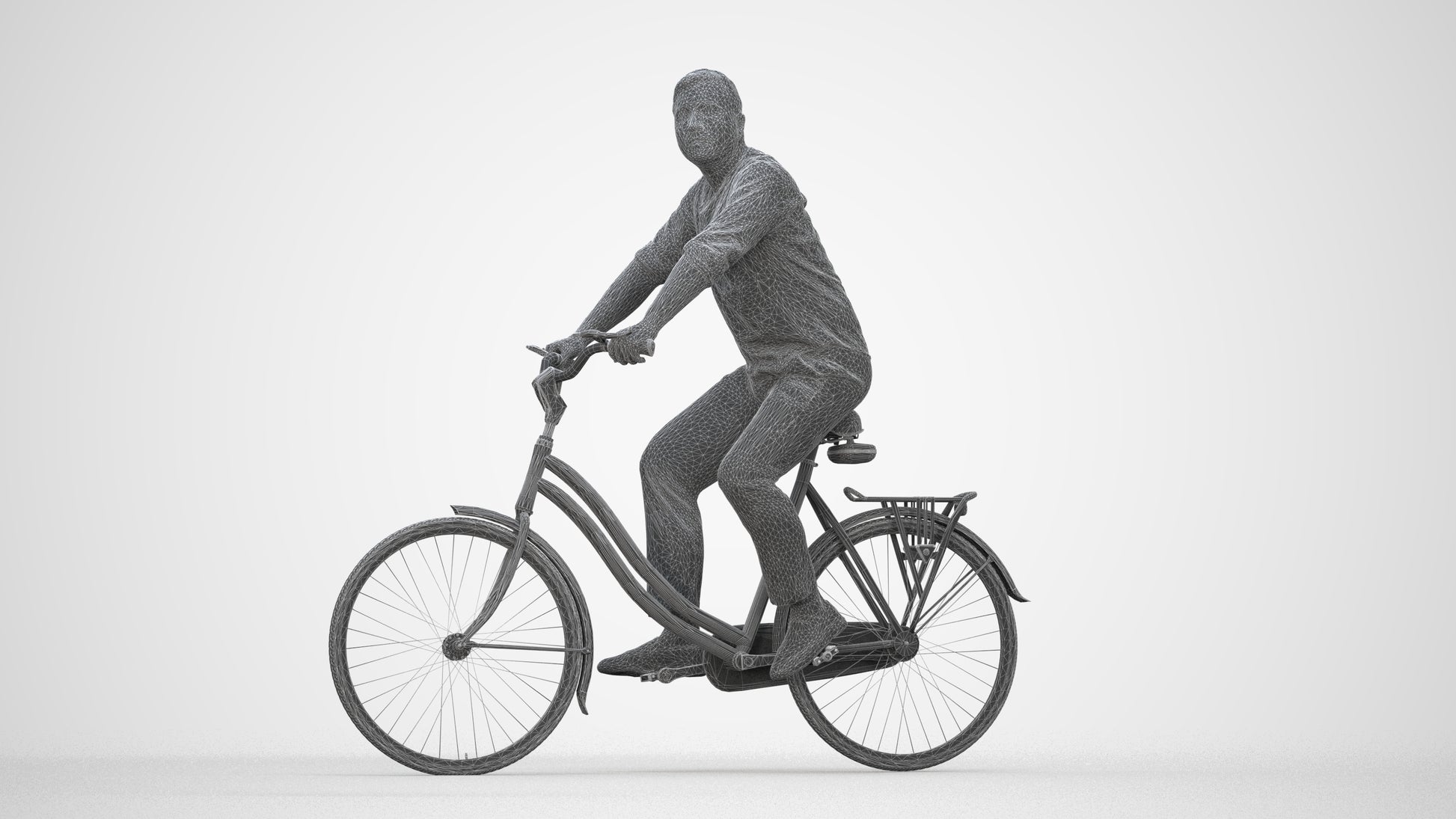 3D scanned man cycling casual, photorealistic archviz people for Enscape and SketchUp, wireframe back view