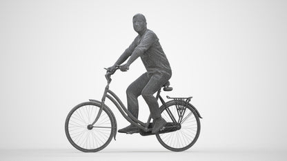 3D scanned man cycling casual, photorealistic archviz people for Enscape and SketchUp, wireframe back view