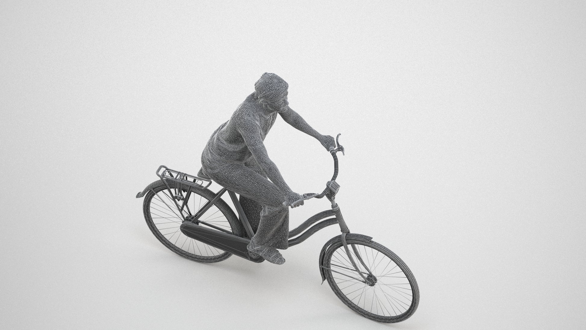 scanned 3D woman casual cycling, photogrammetry people for Enscape and V-Ray, wireframe three-quarter view