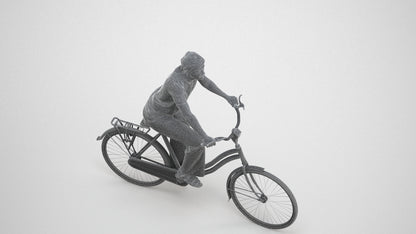 scanned 3D woman casual cycling, photogrammetry people for Enscape and V-Ray, wireframe three-quarter view