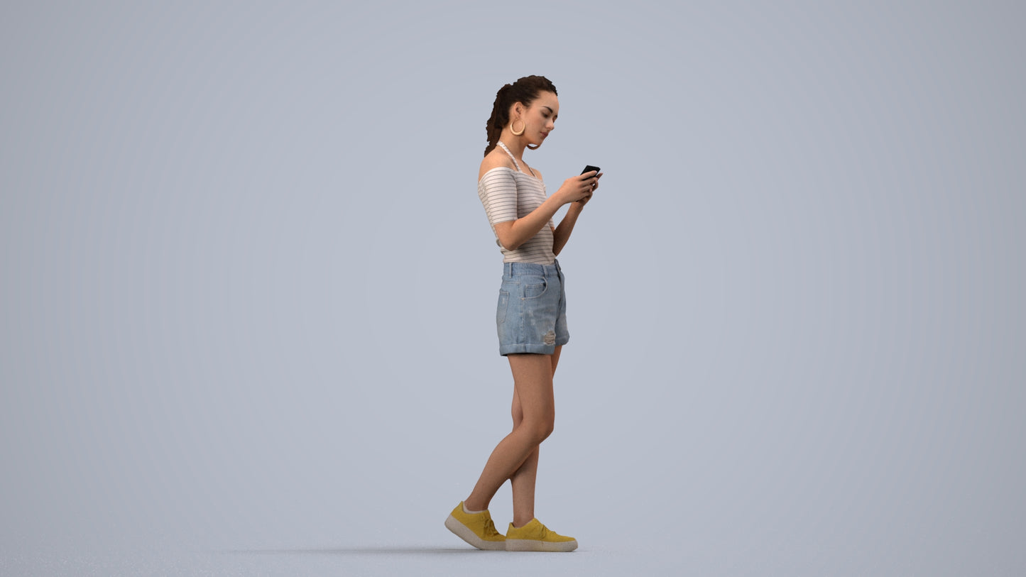 3D people model woman casual standing, scanned human for 3ds Max rendering, side view render