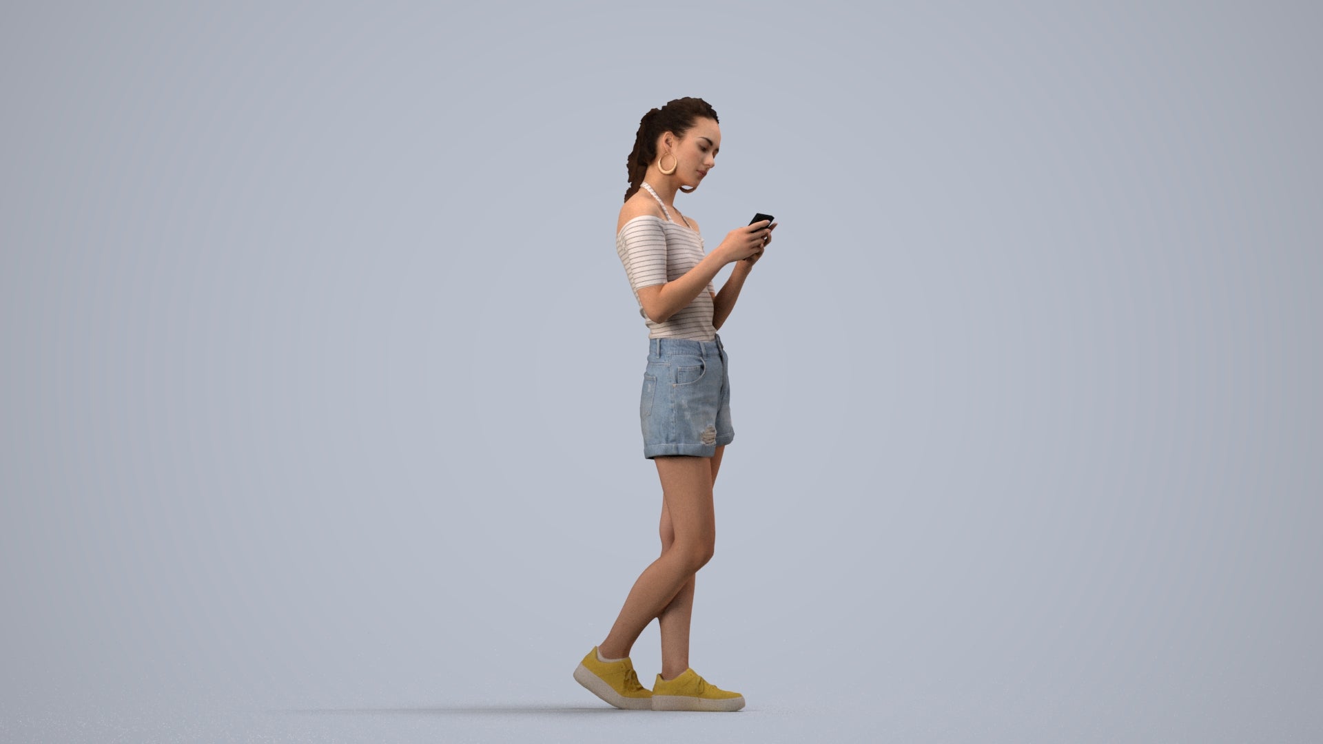 3D people model woman casual standing, scanned human for 3ds Max rendering, side view render