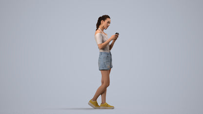 3D people model woman casual standing, scanned human for 3ds Max rendering, side view render