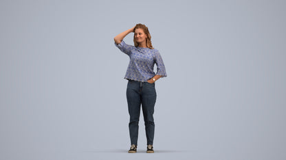 photogrammetry 3D woman casual standing, realistic human model archviz FBX, standing pose render