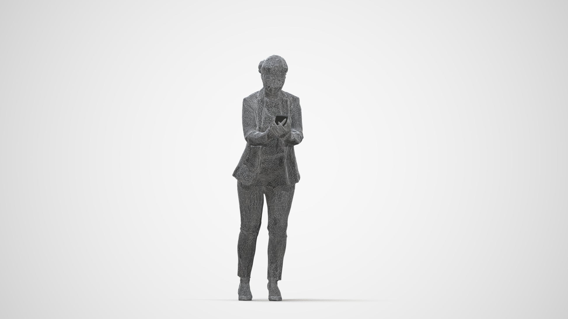 realistic 3D human woman business standing, archviz people FBX OBJ for Blender, wireframe back view