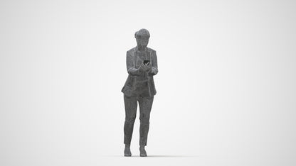 realistic 3D human woman business standing, archviz people FBX OBJ for Blender, wireframe back view