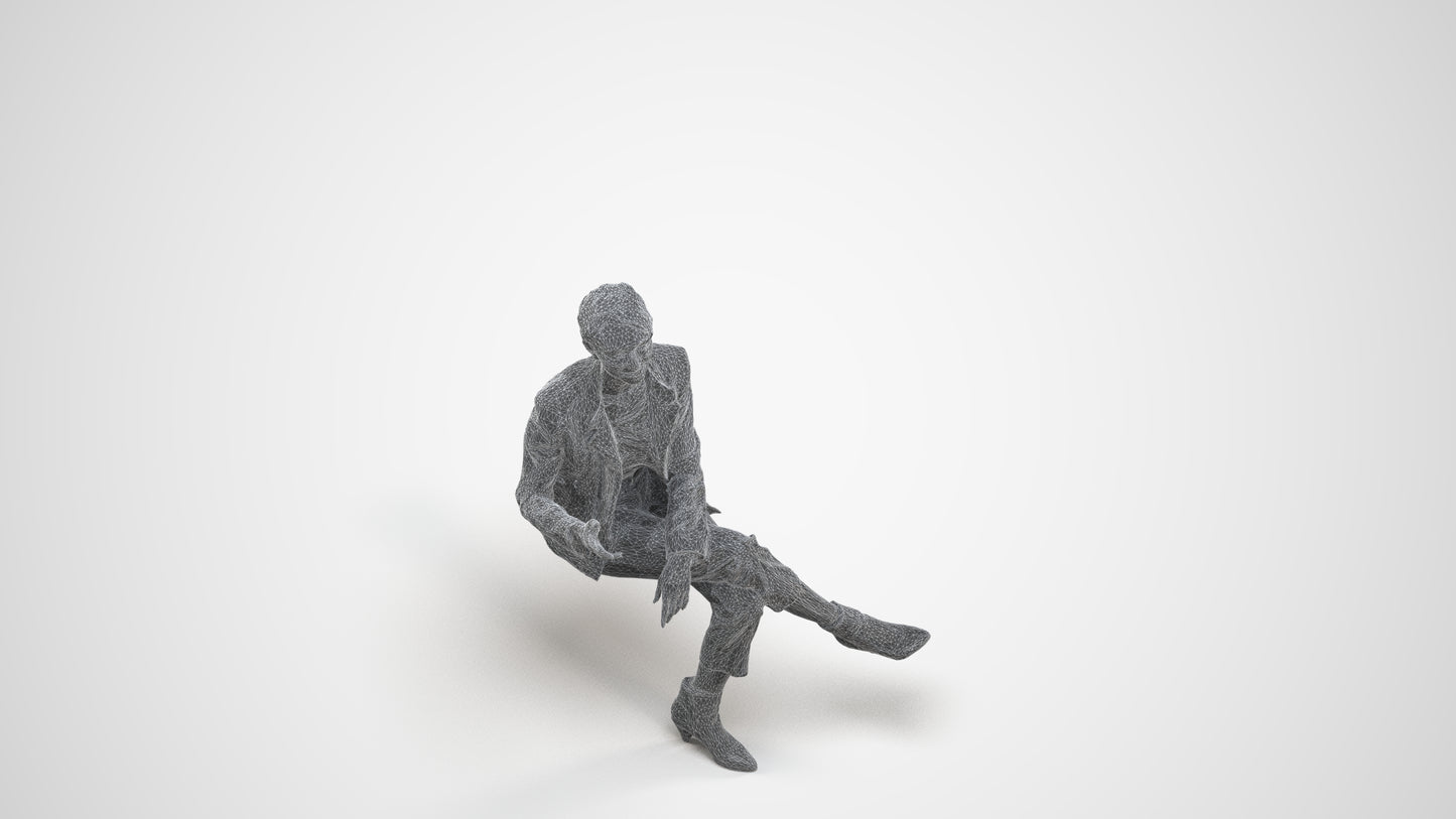 3D people model woman business sitting, scanned human for 3ds Max rendering, wireframe three-quarter view