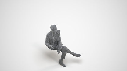 3D people model woman business sitting, scanned human for 3ds Max rendering, wireframe three-quarter view