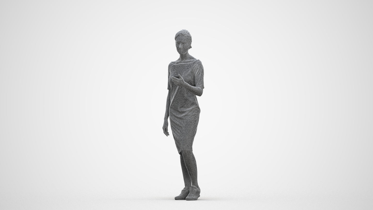 3D people model woman casual standing, scanned human for 3ds Max rendering, three-quarter front view render
