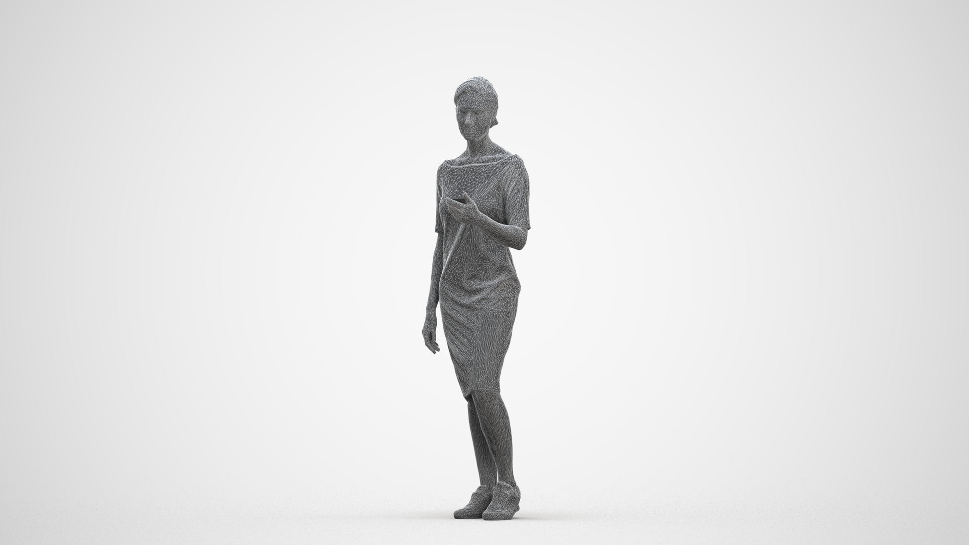3D people model woman casual standing, scanned human for 3ds Max rendering, three-quarter front view render