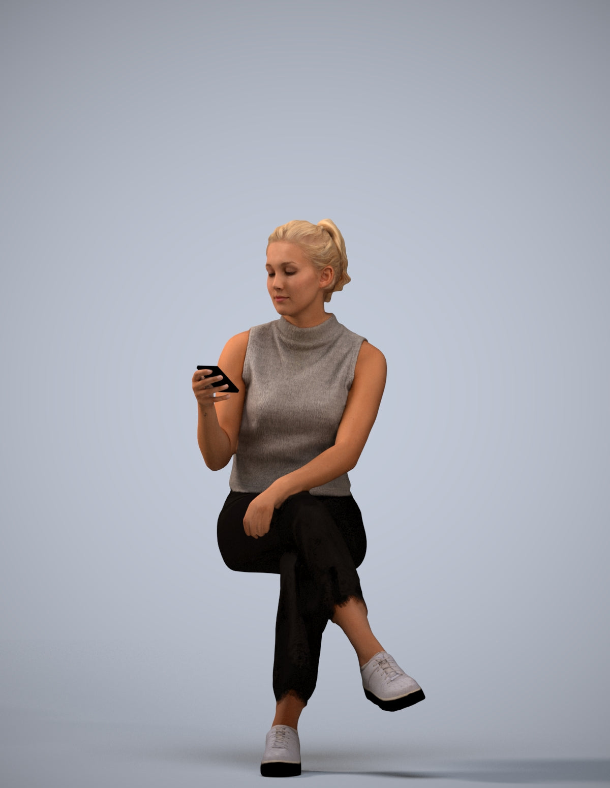 photogrammetry 3D woman casual sitting, realistic human model archviz FBX