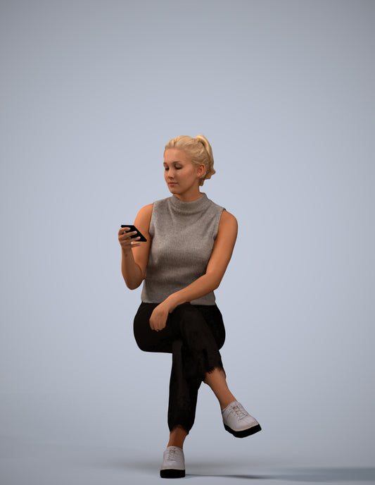photogrammetry 3D woman casual sitting, realistic human model archviz FBX