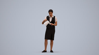 realistic 3D woman hospitality, scanned archviz people for Blender and 3ds Max, standing pose render
