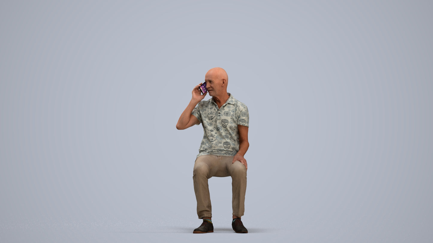 3D scanned senior man sitting casual, photorealistic archviz people for Enscape and SketchUp, standing pose render