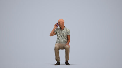 3D scanned senior man sitting casual, photorealistic archviz people for Enscape and SketchUp, standing pose render