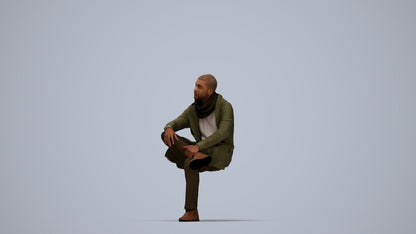 3D people model man casual sitting, scanned human for 3ds Max rendering, top-down view render