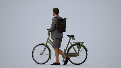 realistic 3D man business cycling, scanned archviz people for Blender and 3ds Max, three-quarter view render