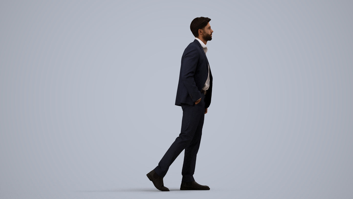 realistic 3D man business, scanned archviz people for Blender and 3ds Max, side view render