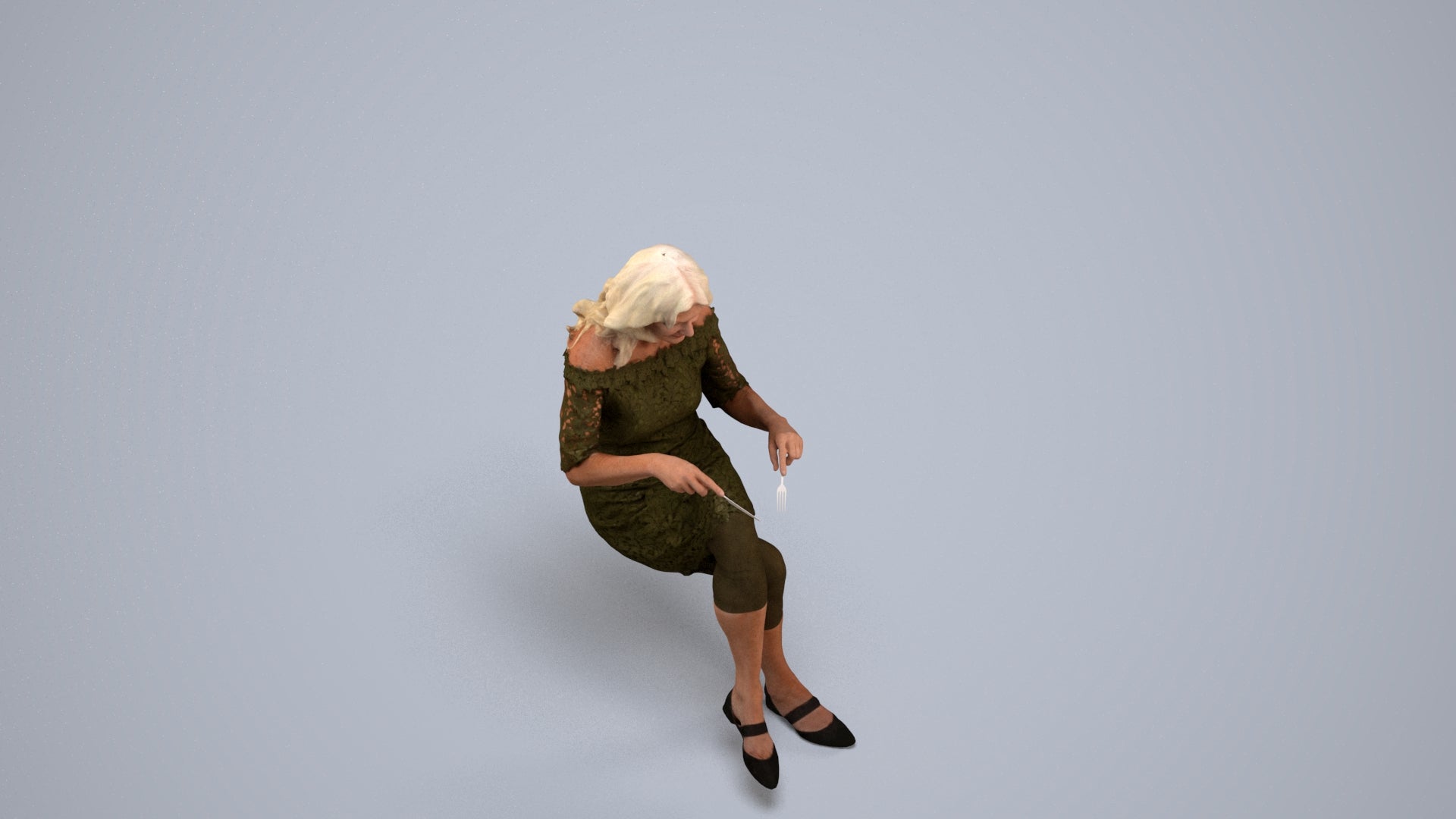 realistic 3D senior woman casual business, scanned archviz people for Blender and 3ds Max, back view render