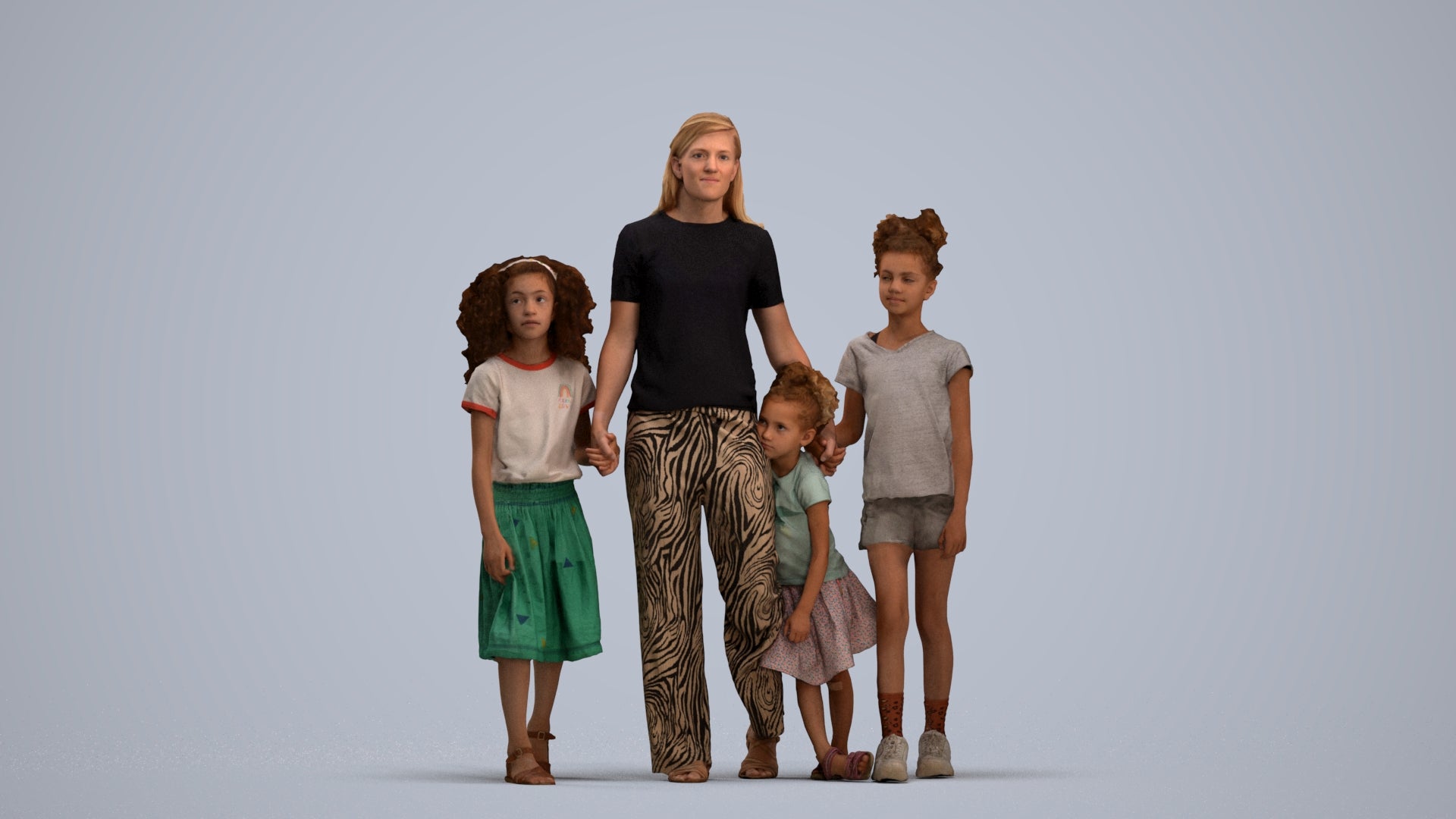 3D scanned girl kids casual, photorealistic archviz people for Enscape and SketchUp, standing pose render